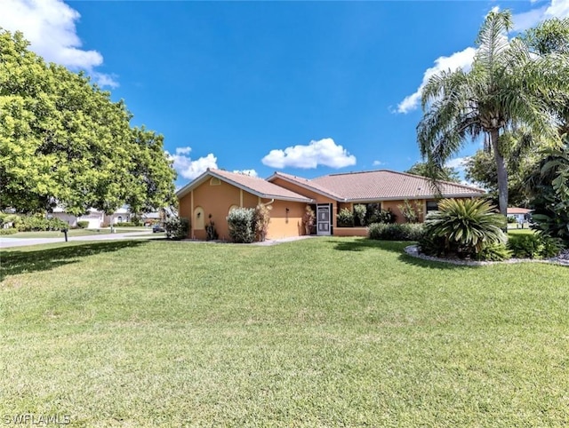 ranch-style home with a front yard