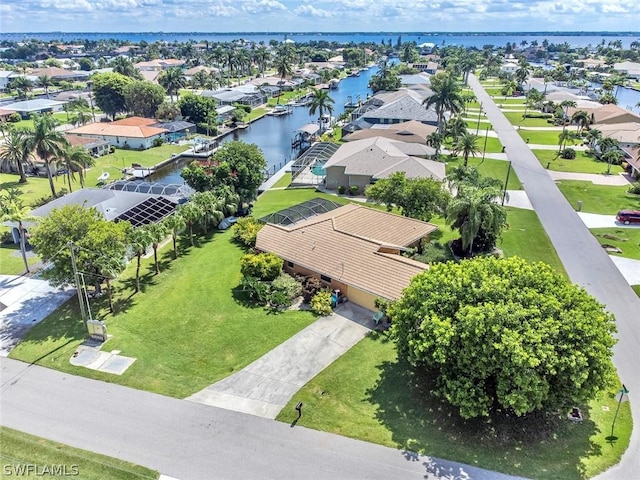 aerial view with a water view