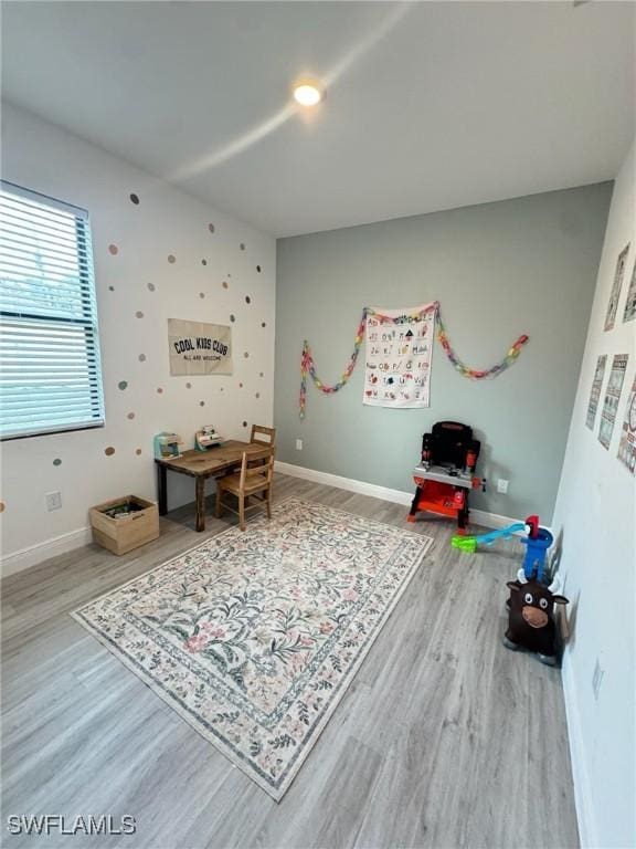 playroom with hardwood / wood-style flooring