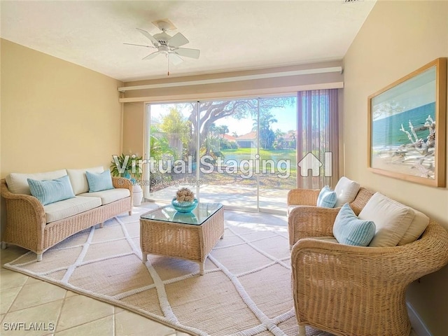 4171 Los Altos Ct, Naples, FL 34109 - tiled living area with a ceiling fan