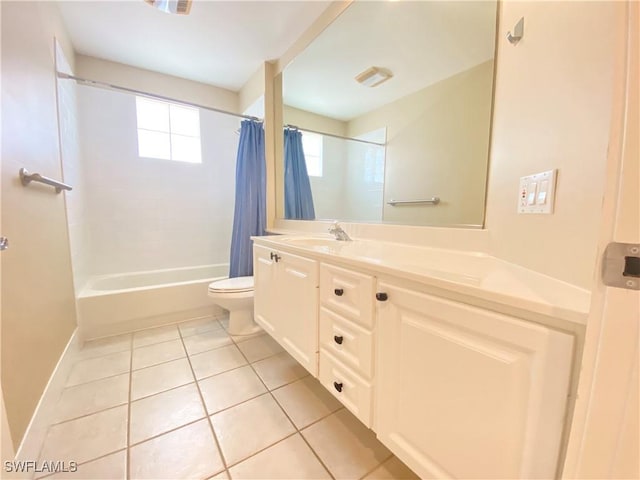 4171 Los Altos Ct, Naples, FL 34109 - bathroom with vanity, shower / bath combination with curtain, toilet, baseboards, and tile patterned floors