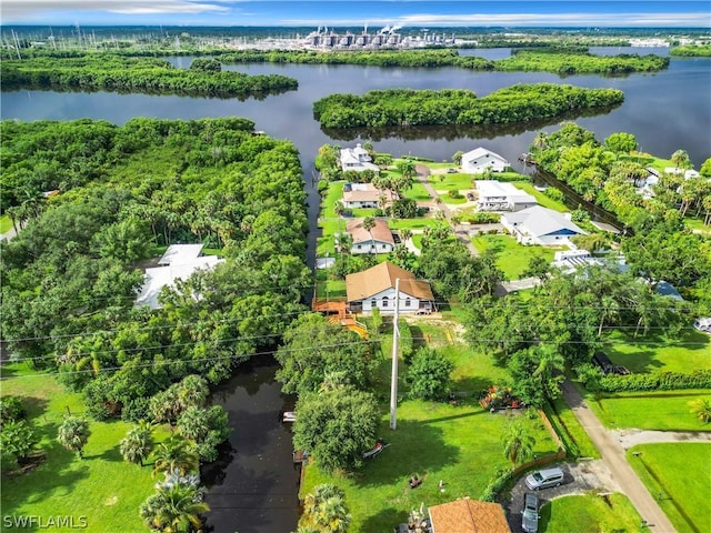 bird's eye view featuring a water view