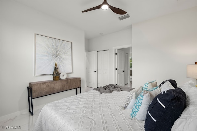 bedroom featuring ceiling fan