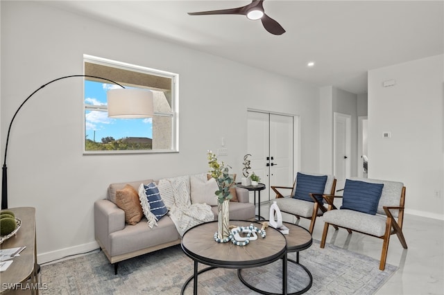 living room with ceiling fan