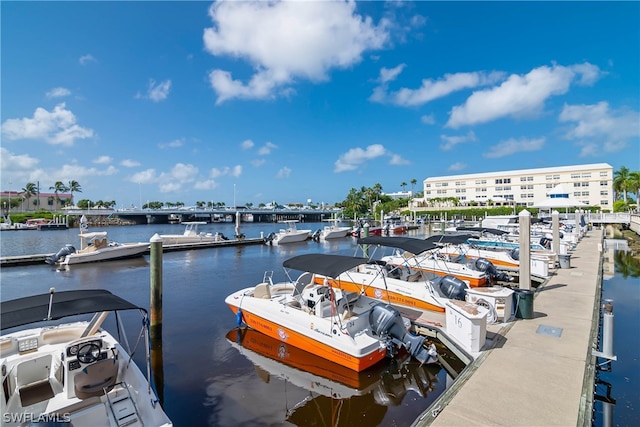 view of dock featuring a water view