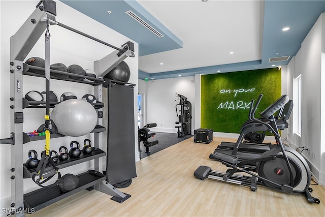 exercise room featuring hardwood / wood-style flooring