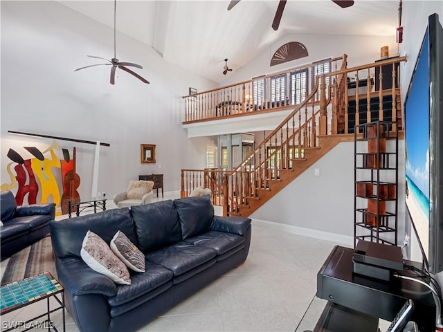 living room featuring lofted ceiling