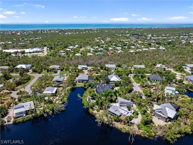 aerial view featuring a water view