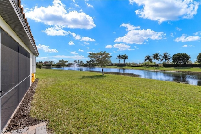 view of yard with a water view