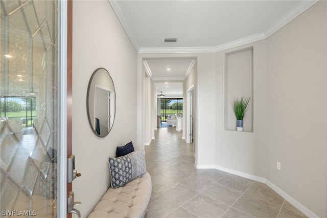 corridor with crown molding