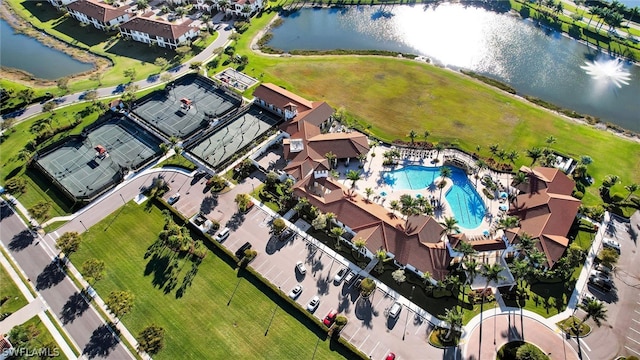 aerial view with a water view