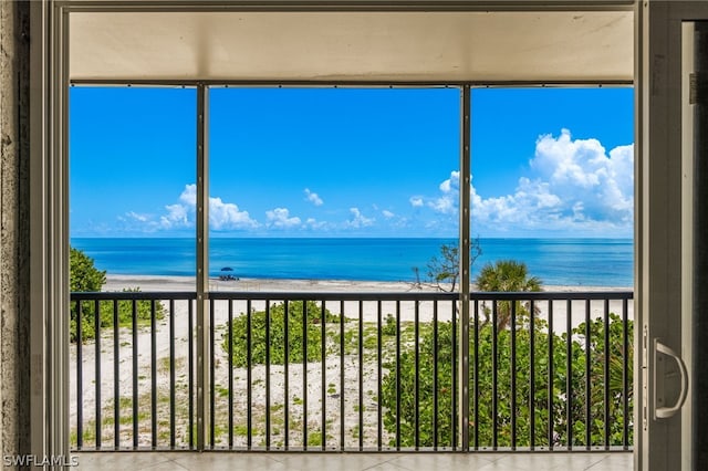 property view of water featuring a beach view