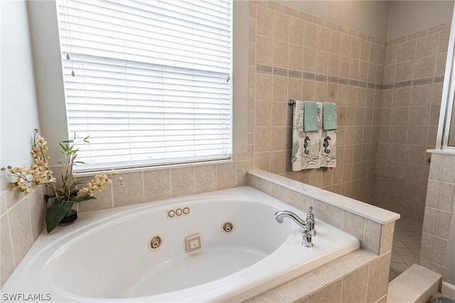 bathroom featuring separate shower and tub