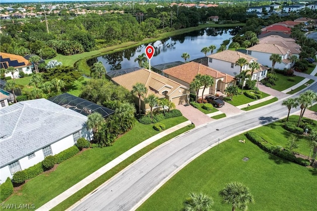 bird's eye view featuring a water view