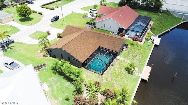 aerial view with a water view