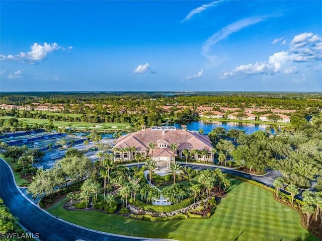 bird's eye view featuring a water view