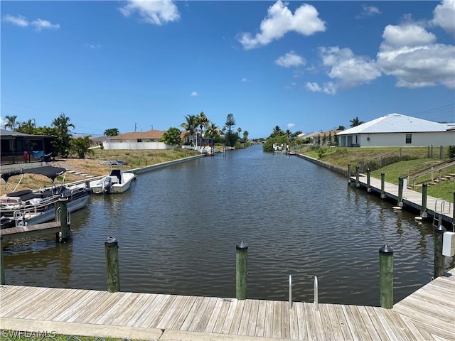 view of dock with a water view