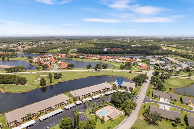 aerial view with a water view