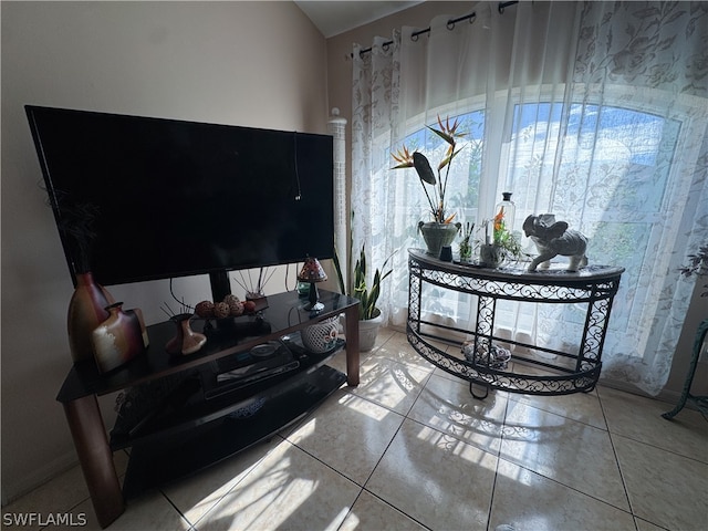 living room featuring tile patterned flooring