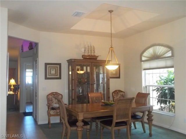 dining area featuring a raised ceiling