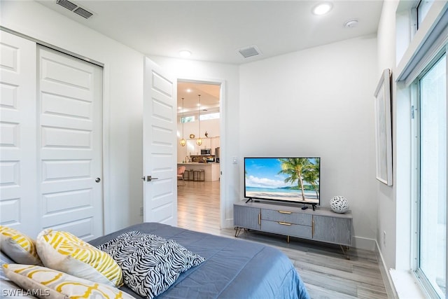 bedroom with a closet and wood-type flooring