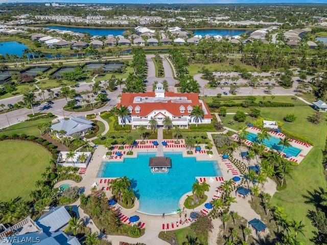 aerial view with a water view