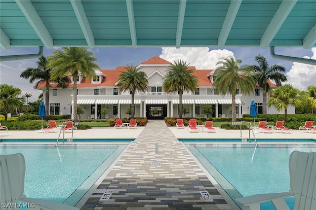 view of pool featuring a patio