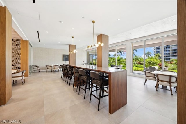 kitchen with hanging light fixtures