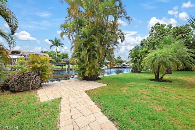 view of yard with a water view