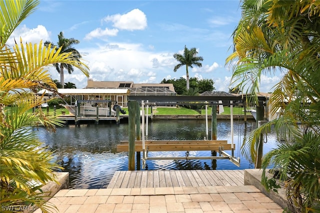 view of dock with a water view