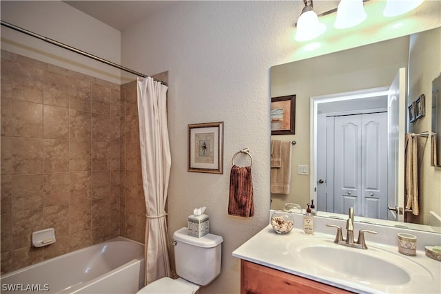 full bathroom featuring vanity, toilet, and shower / bath combo with shower curtain