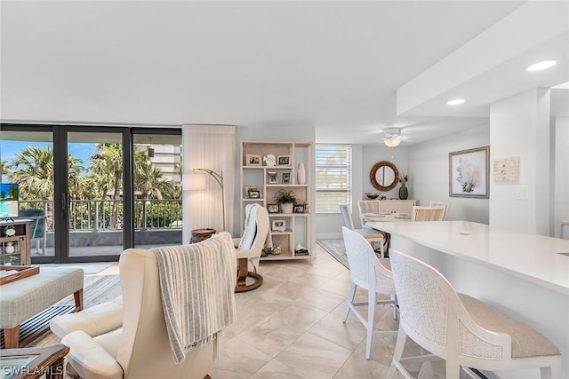 dining room with ceiling fan