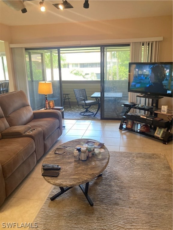 living room featuring tile patterned floors