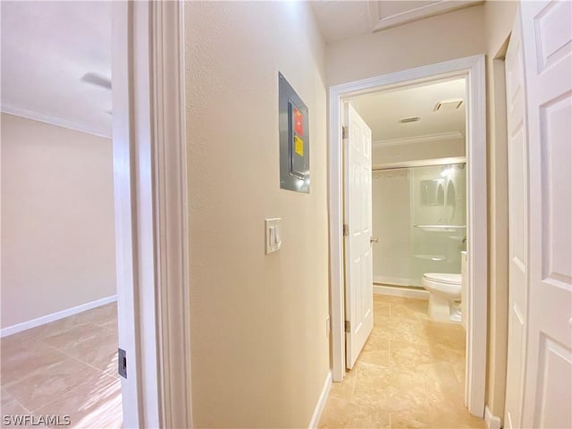 hallway with ornamental molding