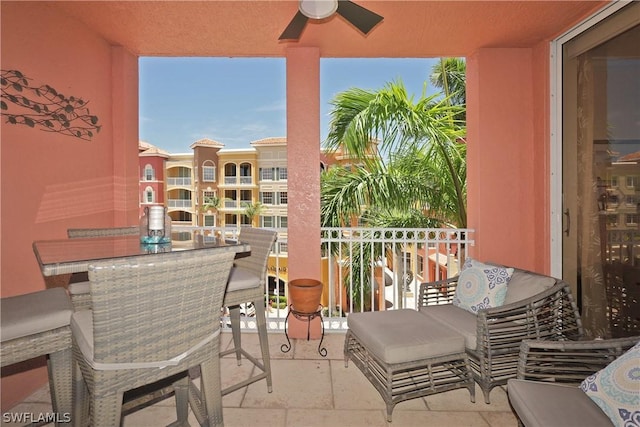 balcony with ceiling fan