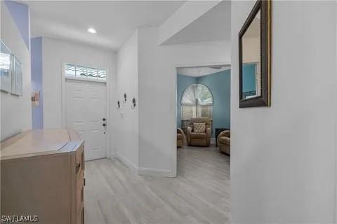 entryway with light hardwood / wood-style floors and a healthy amount of sunlight