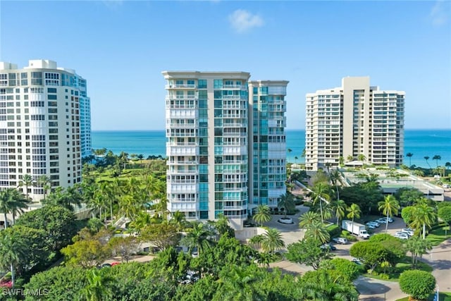 view of building exterior featuring a water view