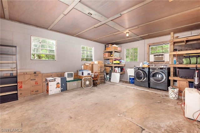 basement with washing machine and dryer