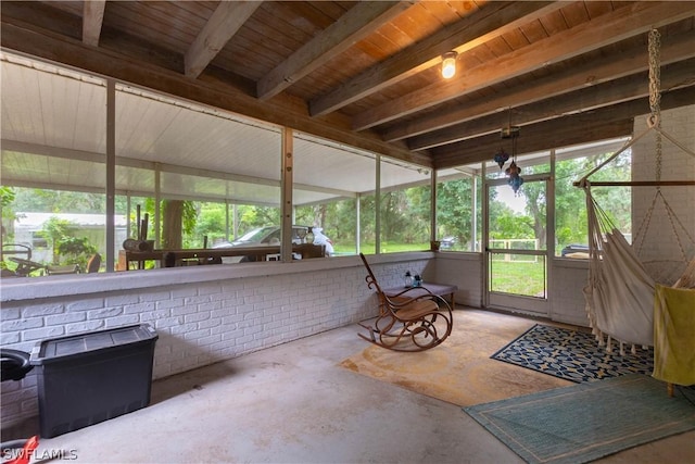 sunroom with wooden ceiling