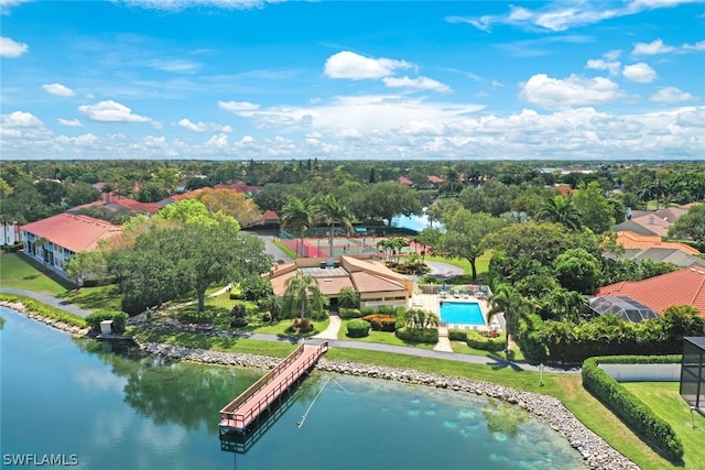 drone / aerial view featuring a water view