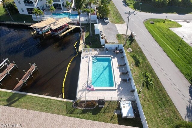 bird's eye view featuring a water view