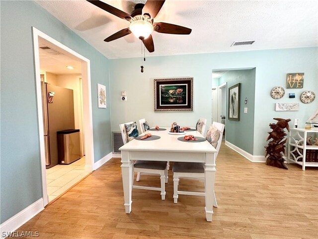 4563 SE 5th Pl Unit 205, Cape Coral, FL 33904 - dining space featuring visible vents, baseboards, light wood finished floors, and ceiling fan