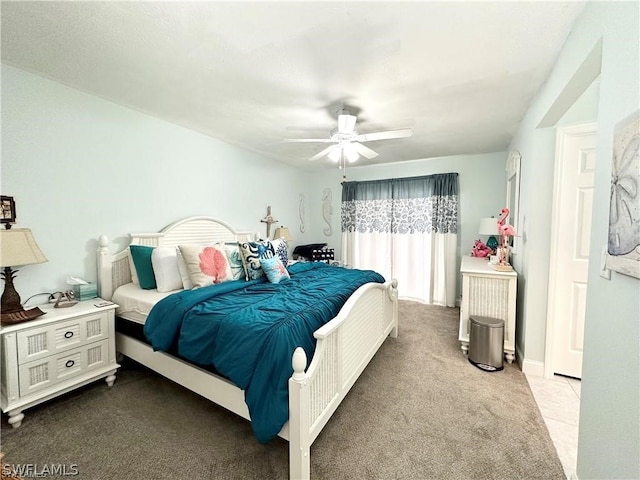 bedroom featuring carpet and ceiling fan