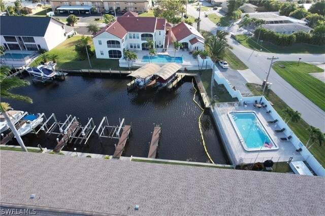 aerial view featuring a water view