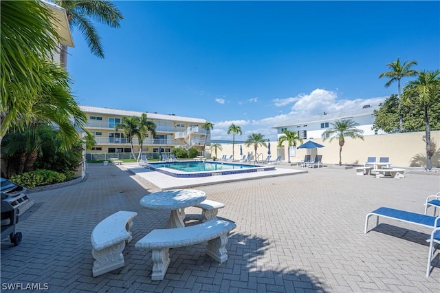 view of pool featuring a patio