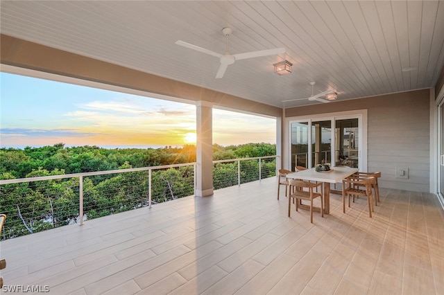 exterior space featuring french doors and ceiling fan