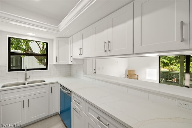 kitchen featuring white cabinetry, dishwasher, and sink