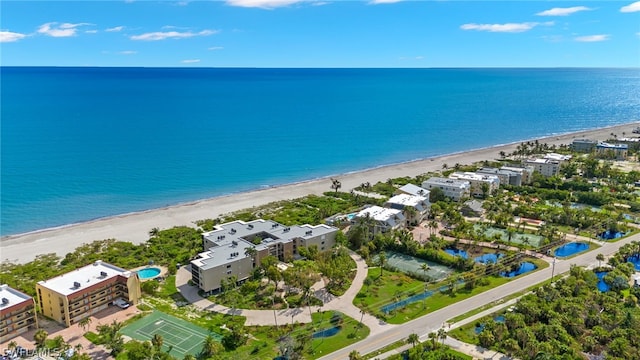 aerial view featuring a beach view and a water view