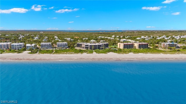 aerial view with a view of the beach and a water view