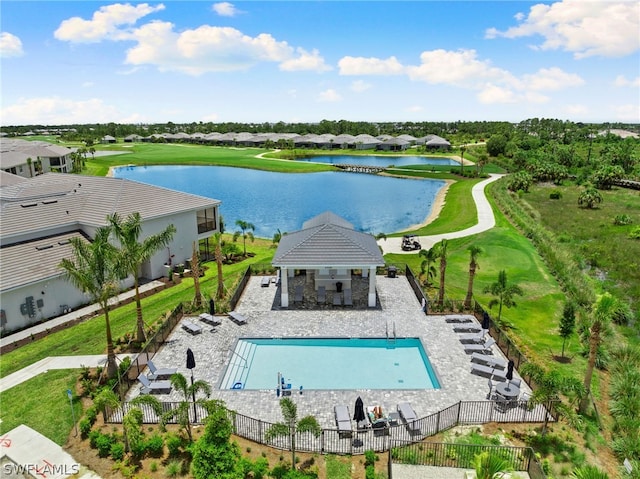 aerial view featuring a water view